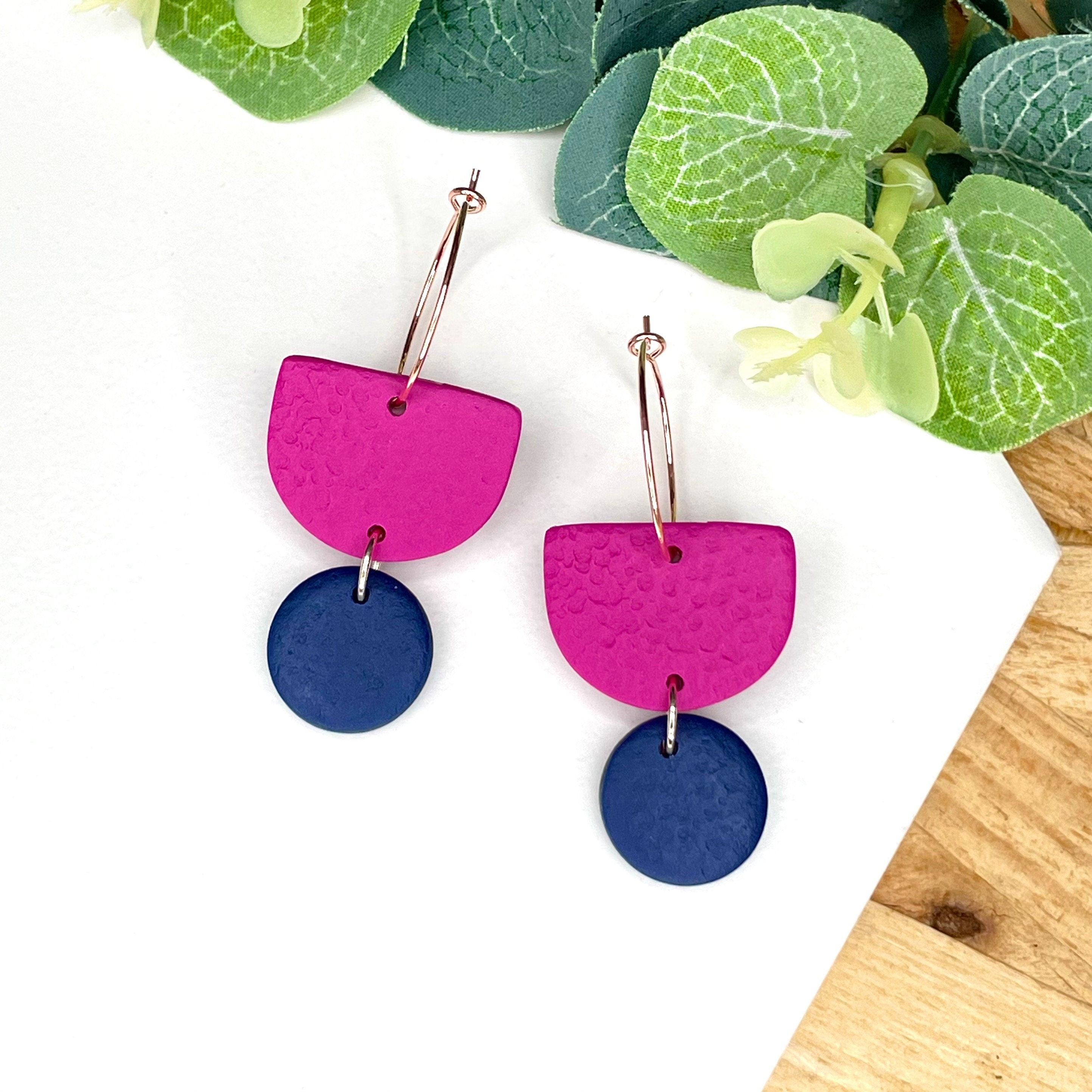 Hot Pink & Navy Blue Colour Block Hoops