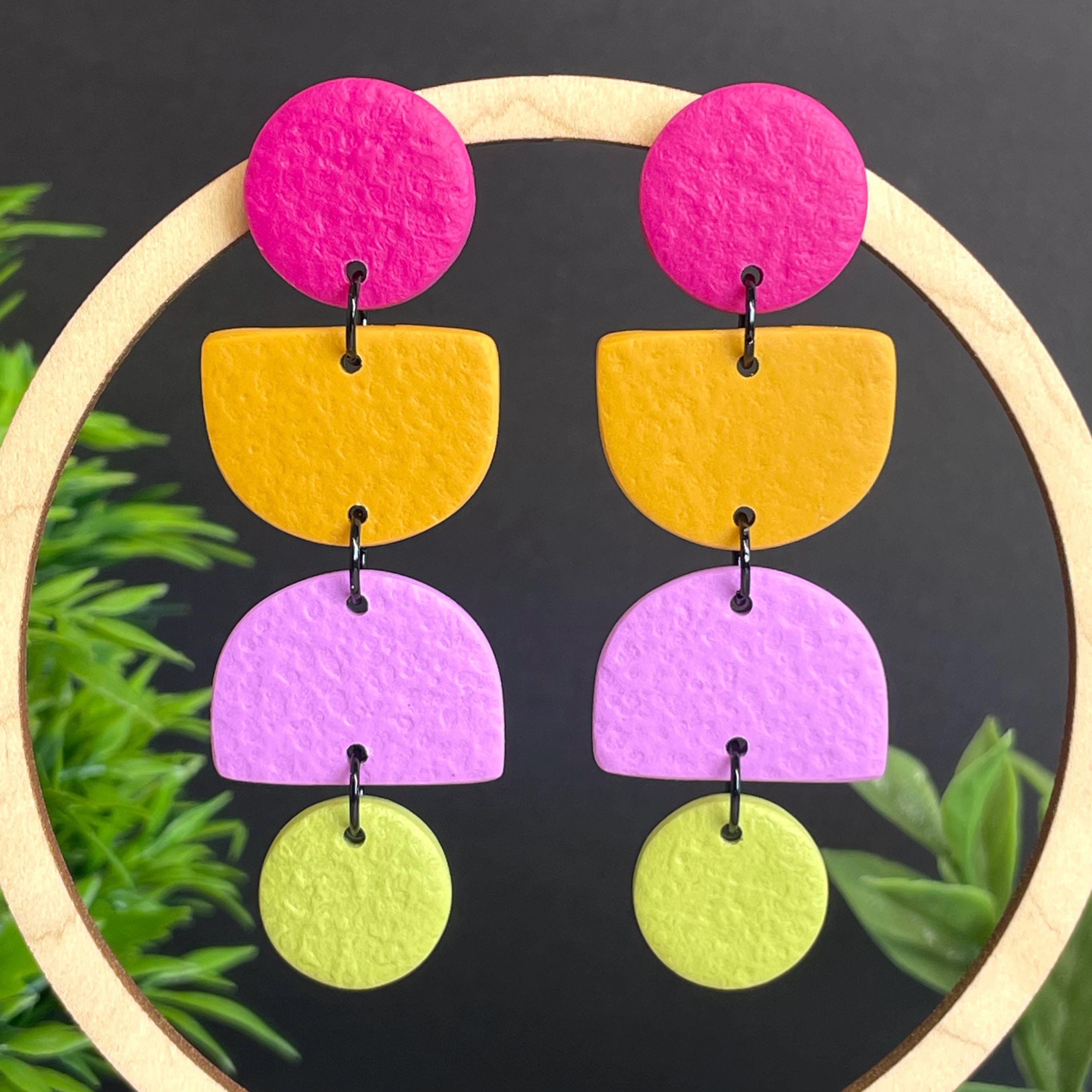 Pink, Mustard, Lilac & Pistachio Geometric Dangles