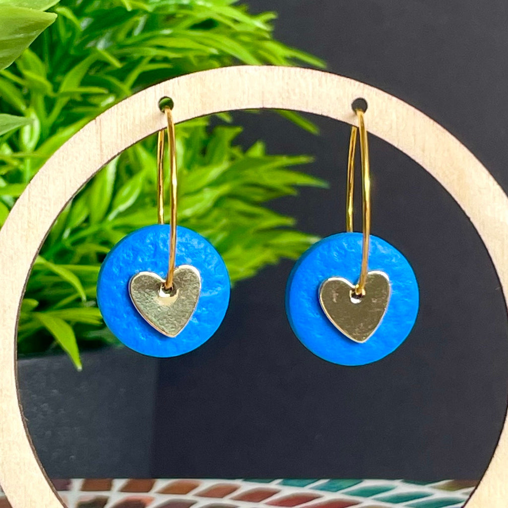 Sky Blue & Gold Heart Hoops