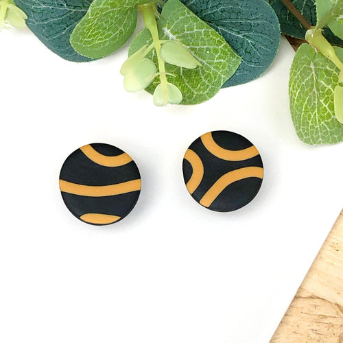 Black & Mustard Squiggle Studs