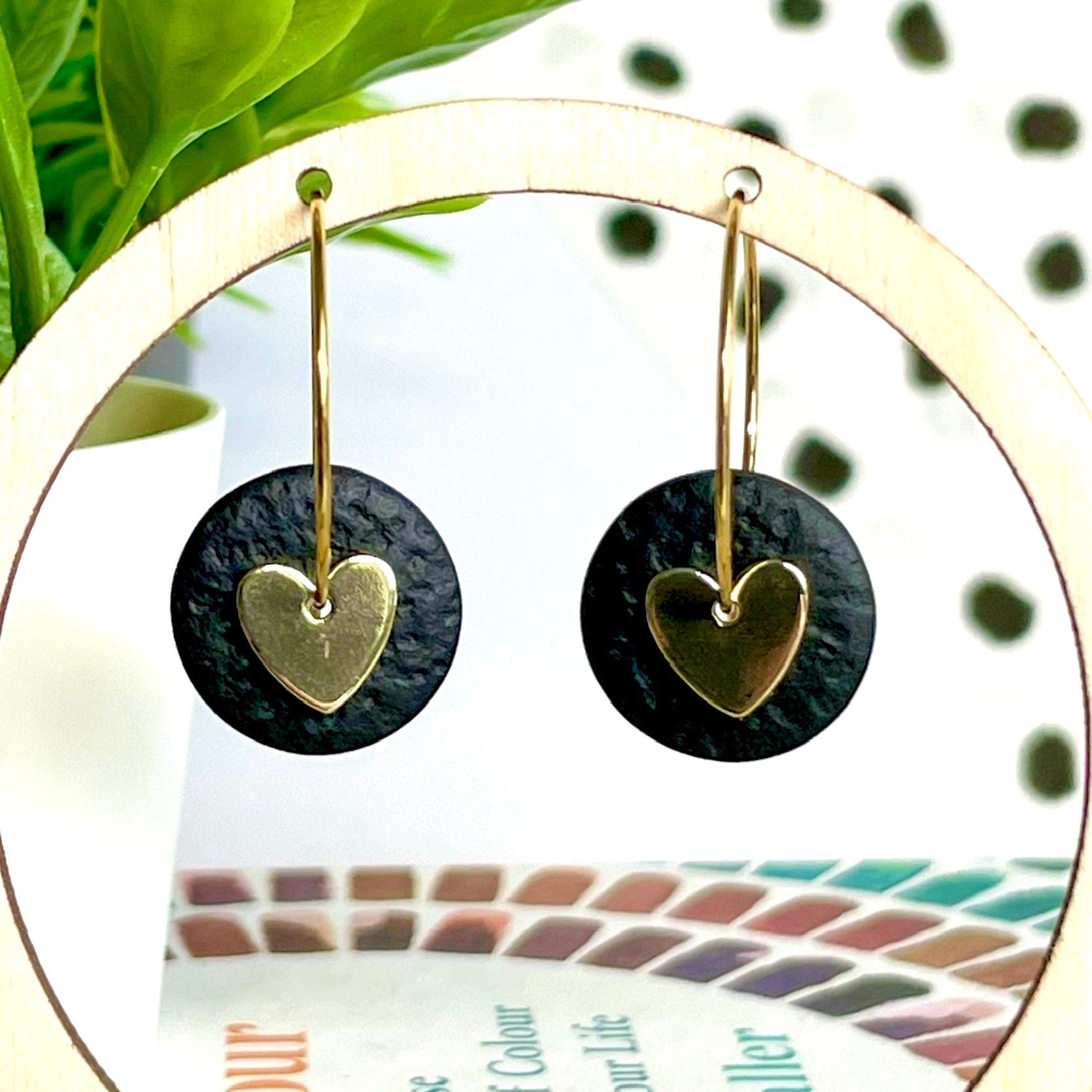 Black & Gold Heart Hoops