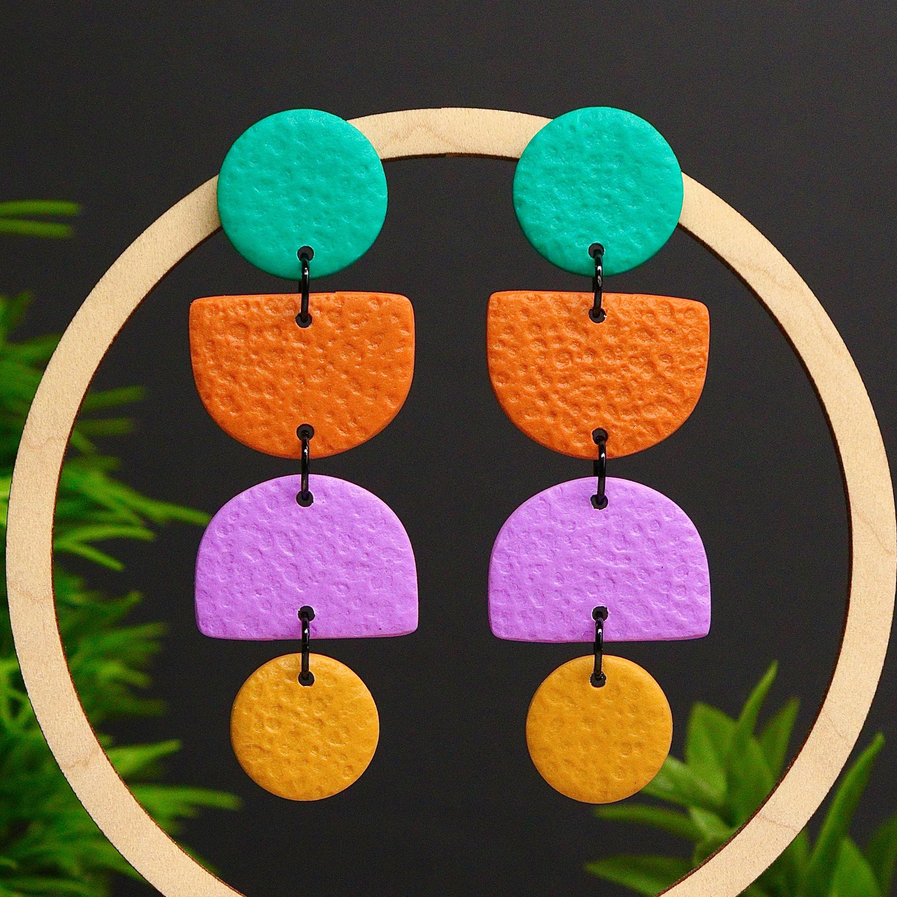 Green, Orange, Lilac & Mustard Geometric Dangles