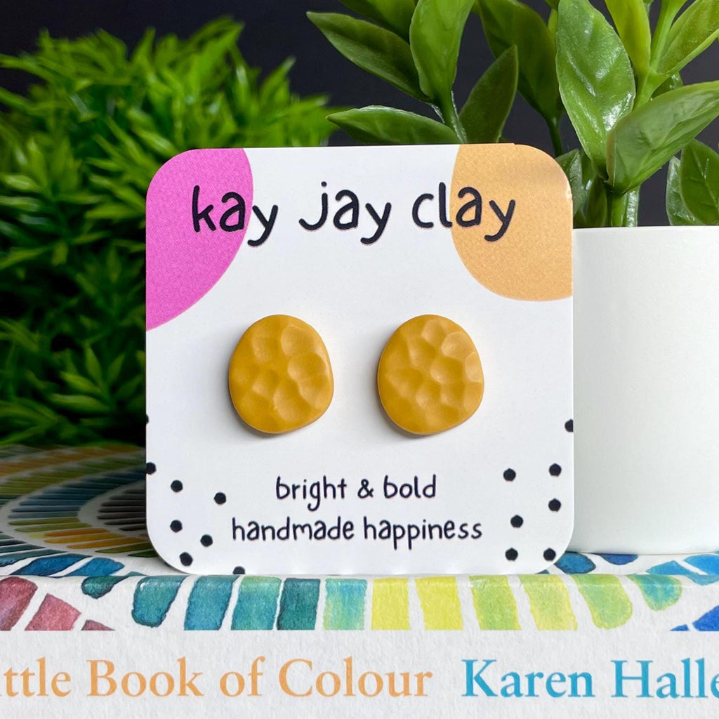 Mustard Yellow Textured Pebble Studs