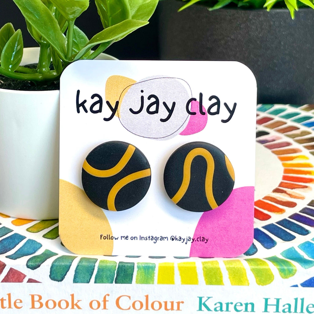 Black & Mustard Squiggle Studs