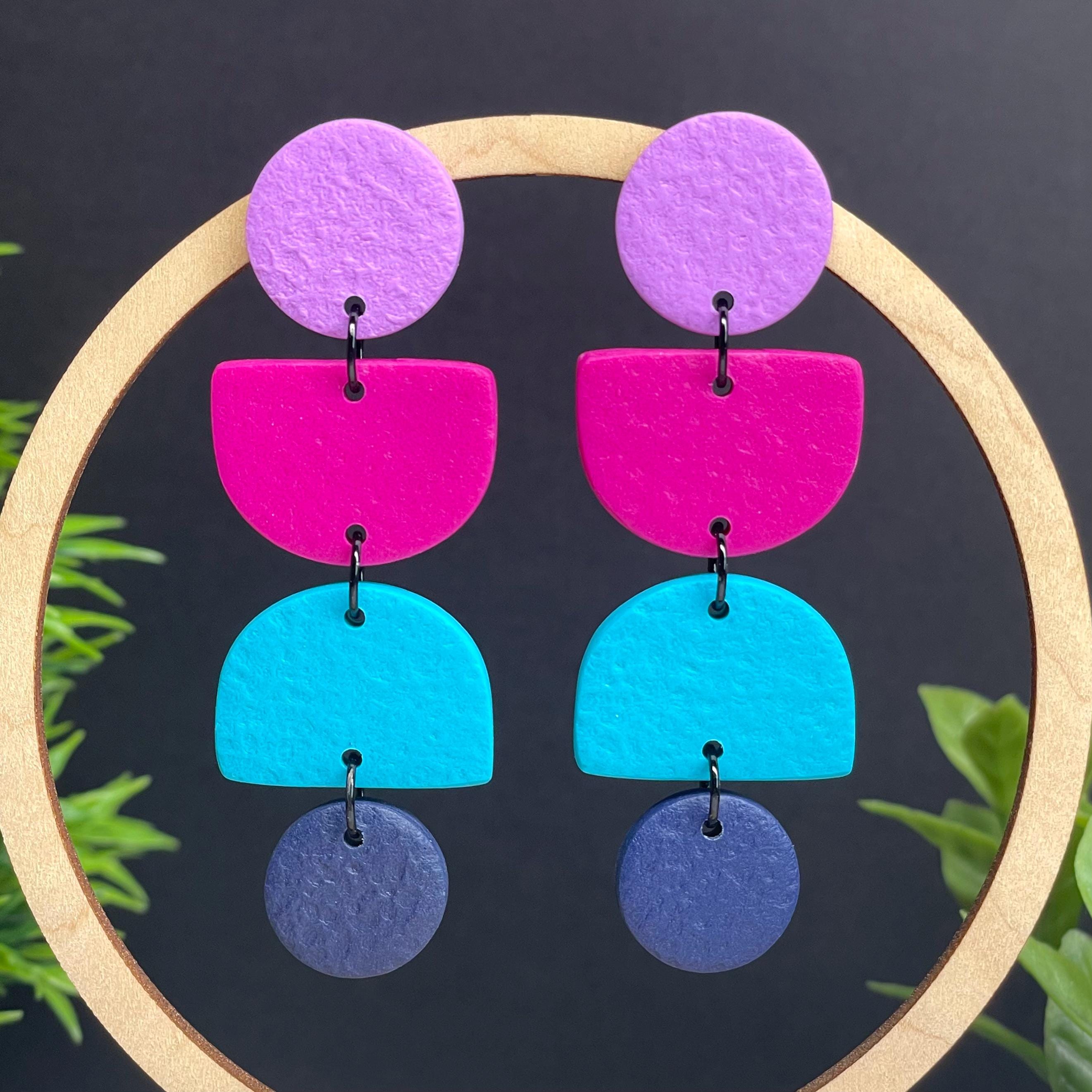 Lilac, Pink, Turquoise & Navy Geometric Dangles