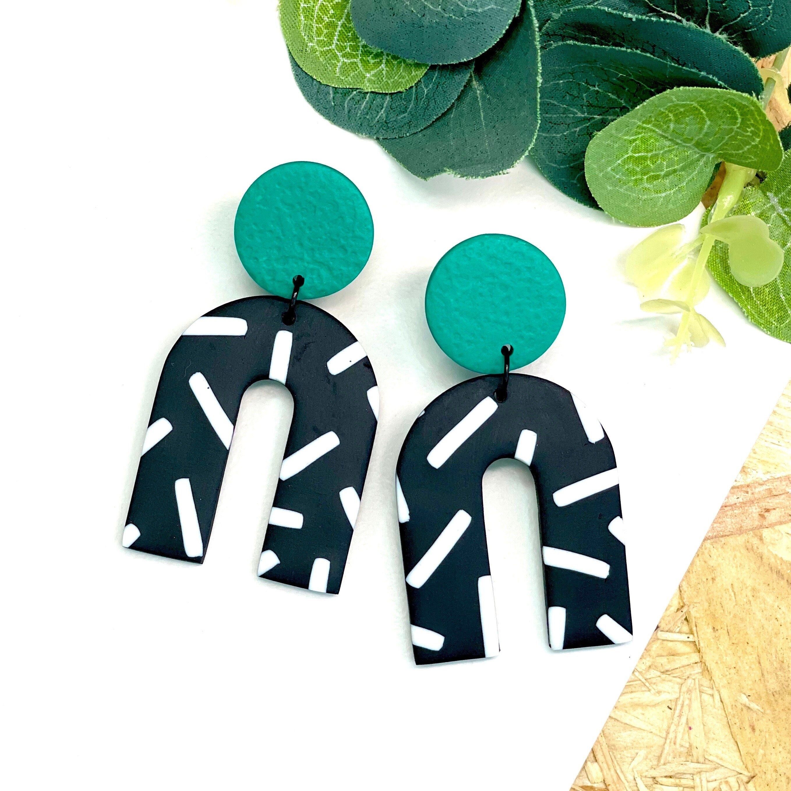 Emerald Green & Monochrome Sprinkle Arch Dangles