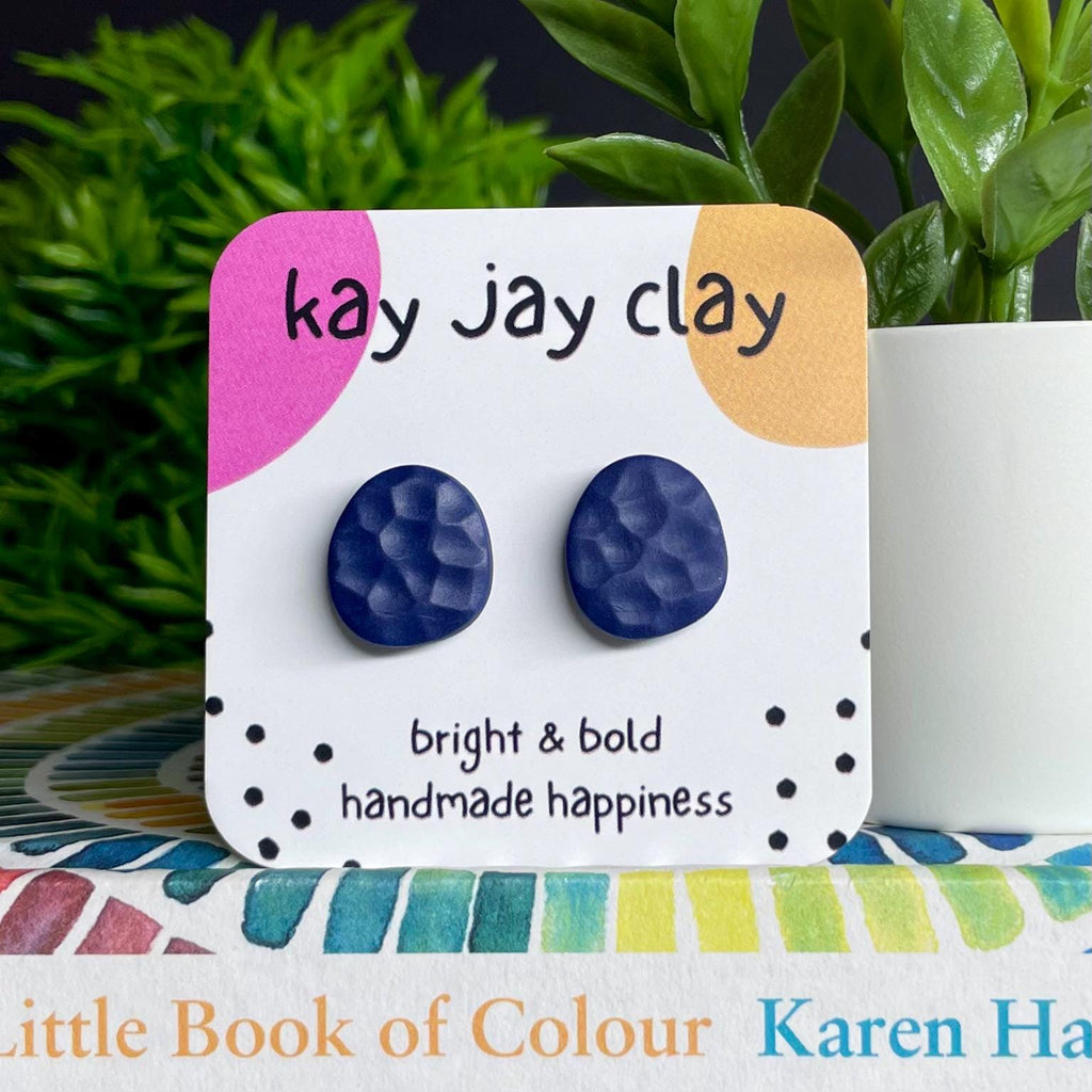 Navy Blue Textured Pebble Studs